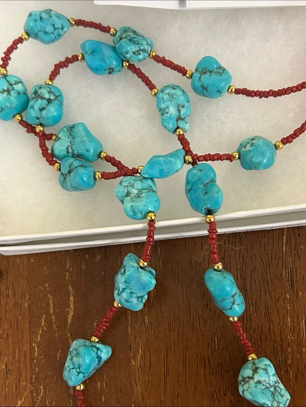 Lee Sands Turquoise Bead Necklace.Turquoise & Red! Nugget turquoise earrings.